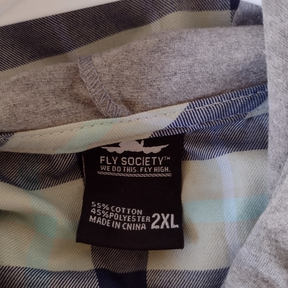 Fly Society Short Sleeve Shirt Hoodie PLAID Button Down Men's Size 2XL - Picture 6 of 9